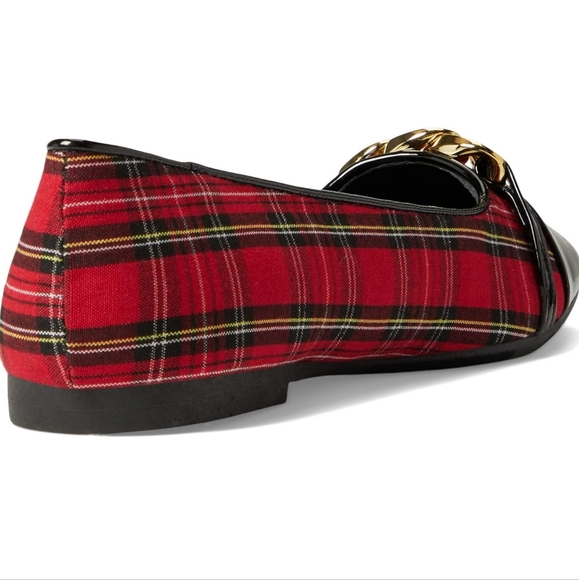 Steve Madden Red Vivi Plaid Girl Flats With Chunky Chain Size2 NWT - Picture 9 of 11